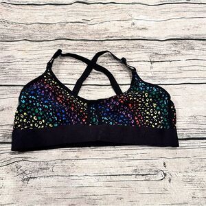 TomboyX Classic Black and Rainbow Leopard Bralette With CrissCross Straps Size M